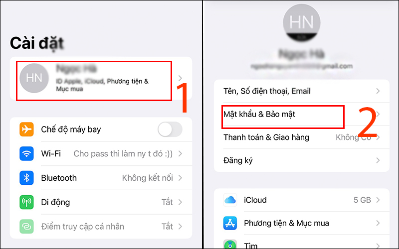 Chọn tài khoản và vào phần mật khẩu 
